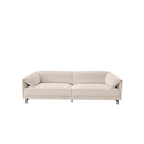 SOFA ESTACIONARIO DE TRES ASIENTOS EN TELA BEIGE Y PATAS NEGRAS