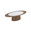 MESA DE CENTRO TOPE CERAMICA Y BASE ACABADO DE MADERA