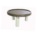 MESA DE CENTRO EN ACABADO DE MADERA ENVEJECIDA Y BASE BLANCA
