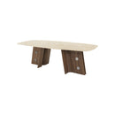 MESA DE COMEDOR CON TOPE DE MARMOL Y BASE CABADO DE MADERA