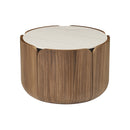 MESA LATERAL CON TOPE DE CERAMICA CON BASE ACABADO DE MADERA
