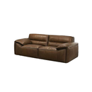 SOFA DE 2 ASIENTOS EN FRENTE DE PIEL MARRON Y PATAS NEGRAS