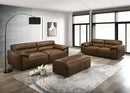 SOFA DE 3 ASIENTOS EN FRENTE DE PIEL MARRON Y PATAS NEGRAS