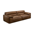 SOFA DE 3 ASIENTOS EN FRENTE DE PIEL MARRON Y PATAS NEGRAS
