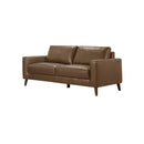 SOFA DE 2 ASIENTOS EN FRENTE DE PIEL MARRON Y PATAS MARRONES
