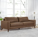 SOFA DE 3 ASIENTOS EN FRENTE DE PIEL MARRON Y PATAS MARRONES