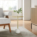MESA LATERAL EN MARMOL BLANCO Y TOPE DORADO