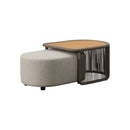 MESA DE CENTRO EN TELA BEIGE TOPE ACABADO DE MADERA Y CUERDA TAUPE