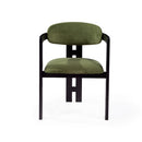 SILLA DE COMEDOR EN TELA VERDE Y PATAS NEGRAS