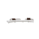 SOFA SECCIONAL ESTACIONARIO EN TELA BEIGE Y PATAS TRANSPARENTES