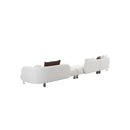 SOFA SECCIONAL ESTACIONARIO EN TELA BEIGE Y PATAS TRANSPARENTES
