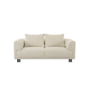 SOFA ESTACIONARIO DE DOS ASIENTOS EN TELA BEIGE Y PATAS NEGRAS