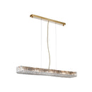 LAMPARA DE TECHO COLGANTE RECTANGULAR EN ACABADO DORADO Y VIDRIO TRANSPARENTE