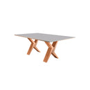 MESA DE COMEDOR BULMER TOPE DE CRISTAL OFF WHITE Y BASE ACABADO EN MADERA