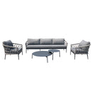 SET DE EXTERIOR MUSES EN CUERDA PLATEADA Y TELA GRIS OSCURO CON MARCO GRIS CARBON