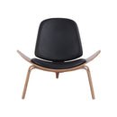 BUTACA ESTACIONARIA CON ASIENTO Y RESPALDO DE PIEL SINTENTICA NEGRA Y ACABADO DE MADERA