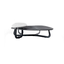MESA DE CENTRO CON TOPES DE CERAMICA NEGRO Y BLANCO