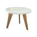 MESA LATERAL CON TOPE ESTILO MARMOL BLANCO Y PATAS DORADAS