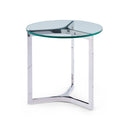 MESA DE CENTRO CON TOPE DE VIDRIO Y BASE PLATEADA