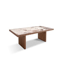 MESA DE COMEDOR CON TOPE ESTILO MARMOL BEIGE Y ACABADO DE MADERA