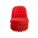 BUTACA ESTACIONARIA EN TELA COLOR ROJO Y BASE DORADA