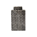 ***JARRON CON TAPA PORCELANA GRIS Y BLANCO
