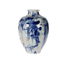 JARRON DE PORCELANA PINTURA ABSTRACTA AZUL Y BLANCO