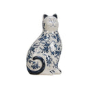 ***FIGURA DE GATO DECORATIVO DE PORCELANA EN COLOR AZUL Y BLANCO