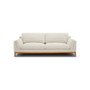 SOFA ESTACIONARIO EN TELA BEIGE Y PATAS MARRONES