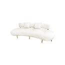 SOFA ESTACIONARIO DE TRES ASIENTOS EN TELA COLOR BLANCO Y PATAS DORADAS