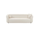 SOFA ESTACIONARIO DE TRES ASIENTOS EN TELA BLANCA.