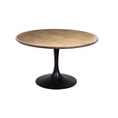 MESA DE COMEDOR CON TOPE DORADO MARCO ACABADO DE MADERA Y BASE NEGRA