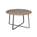 MESA DE CENTRO CON TOPE ACABADO DE MADERA Y BASE NEGRA