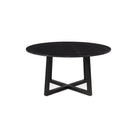 MESA DE COMEDOR REDONDA CON TOPE ESTILO MARMOL Y BASE NEGRA
