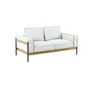 SOFA ESTACIONARIO DE 2 ASIENTOS TAPIZADO EN TELA TEXTURIZADA BEIGE Y CREMA