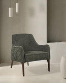 BUTACA ESTACIONARIA EN TELA VERDE Y PATAS ACABADO DE MADERA