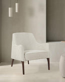 BUTACA ESTACIONARIA EN TELA BEIGE Y PATAS ACABADO DE MADERA