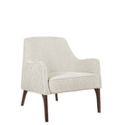 BUTACA ESTACIONARIA EN TELA BEIGE Y PATAS ACABADO DE MADERA