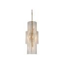 CHANDELIER, IRON AND GLASS, IRON IN BRUSHED BRASS FINISH, CLEAR GLASS