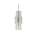 CHANDELIER, IRON AND GLASS, IRON IN BRUSHED BRASS FINISH, CLEAR GLASS