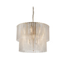 CHANDELIER, IRON AND GLASS, IRON IN BRUSHED BRASS FINISH, CLEAR GLASS