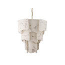 CHANDELIER, IRON AND RESIN, IRON IN BRUSHED BRASS FINISH,  WHITE RESIN WITH BLACK PATTERN