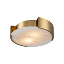 FLUSH MOUNT, IRON AND RESIN, IRON IN BRUSHED BRASS FINISH, WHITE RESIN WITH BLACK PATTERN