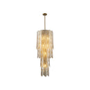 CHANDELIER, IRON AND GLASS, IRON IN BRUSHED BRASS FINISH,  CHAMPAGNE GLASS