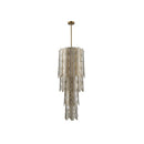 CHANDELIER, IRON AND GLASS, IRON IN BRUSHED BRASS FINISH,  CHAMPAGNE GLASS