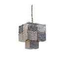 CHANDELIER, IRON AND GLASS, IRON IN BRUSHED BRASS FINISH, AMBER, CHAMPANGE, LIGHT SMOKE GLASS