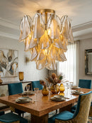 CEILING MOUNT, IRON AND GLASS, IRON IN BRUSHED BRASS FINISH, CHAMPAGNE GLASS