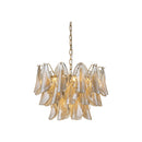 CHANDELIER, IRON AND GLASS, IRON IN BRUSHED BRASS FINISH, CHAMPAGNE GLASS