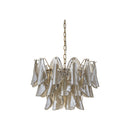 CHANDELIER, IRON AND GLASS, IRON IN BRUSHED BRASS FINISH, CHAMPAGNE GLASS