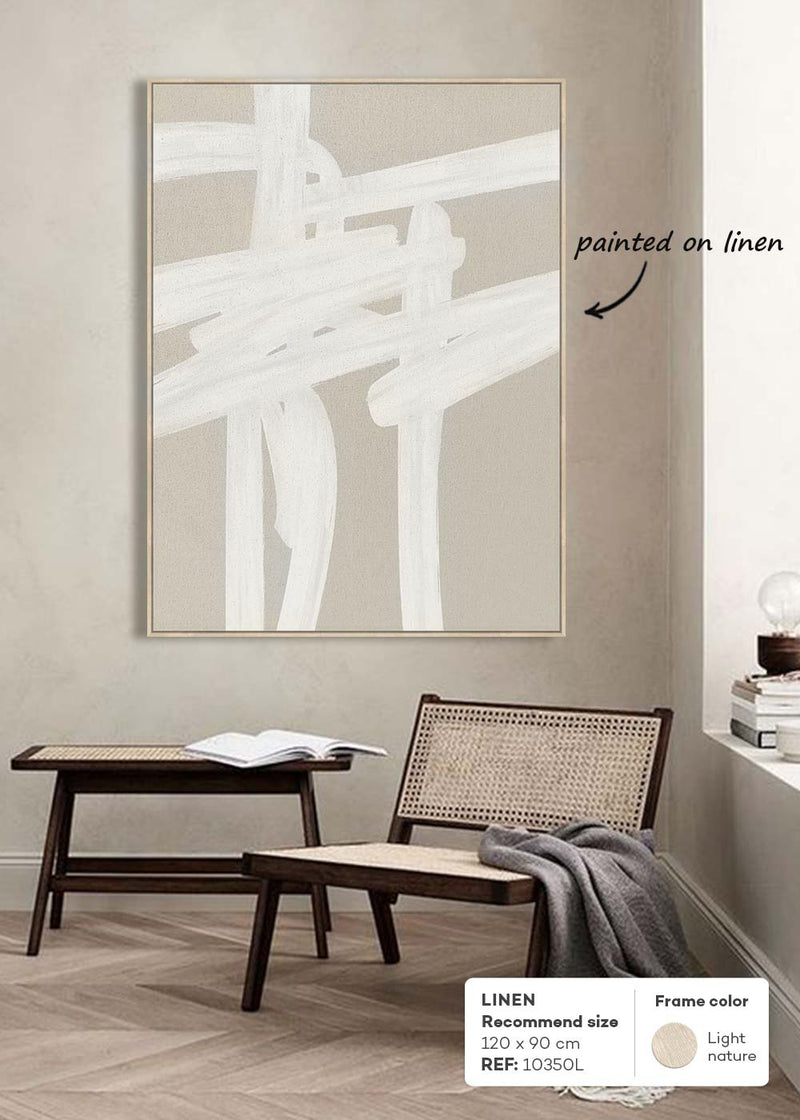 LIENZO DE LINO ENMARCADO CON DECORACIÓN A MANO